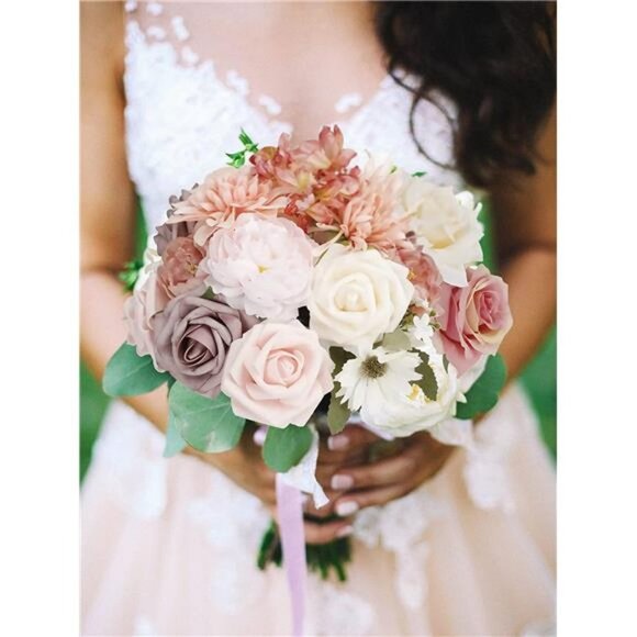 Blush Flowers Pink Roses Artificial Flowers Combo Box Set with Foam Flowers - Picture 4 of 7